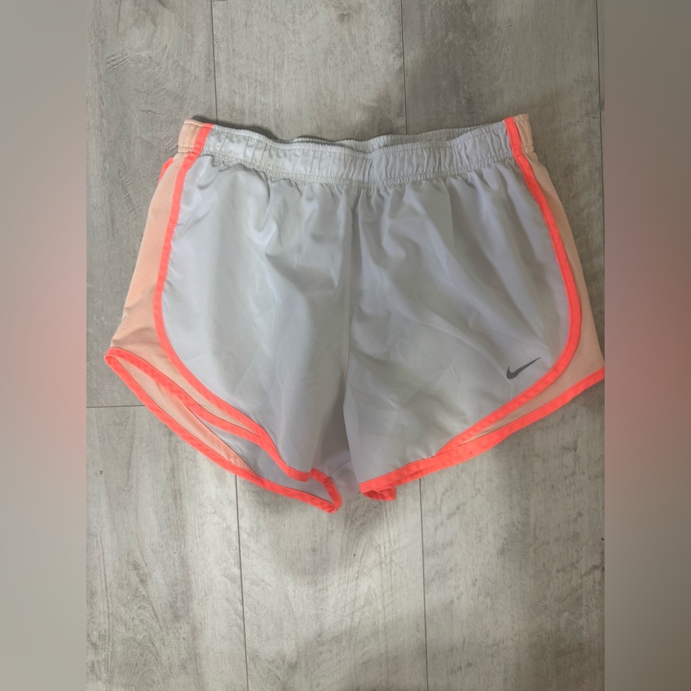 Nike Women's White and Neon Pink Athletic Shorts